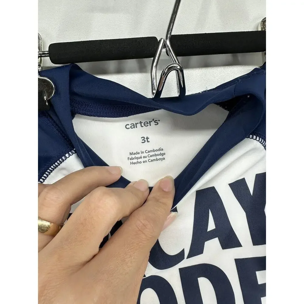 Carter's Vacay Mode Rash Guard Shirt Top White Boys UPF 50+ Sz 3‎ T NEW